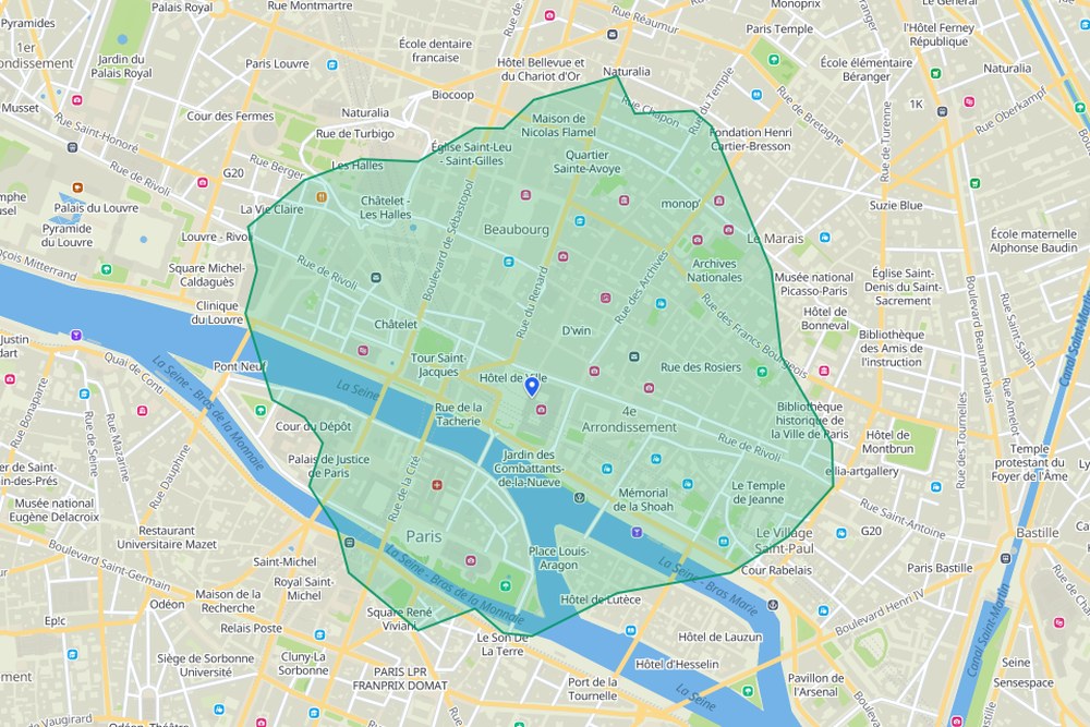 POINOVA: catchment area and data on the map
