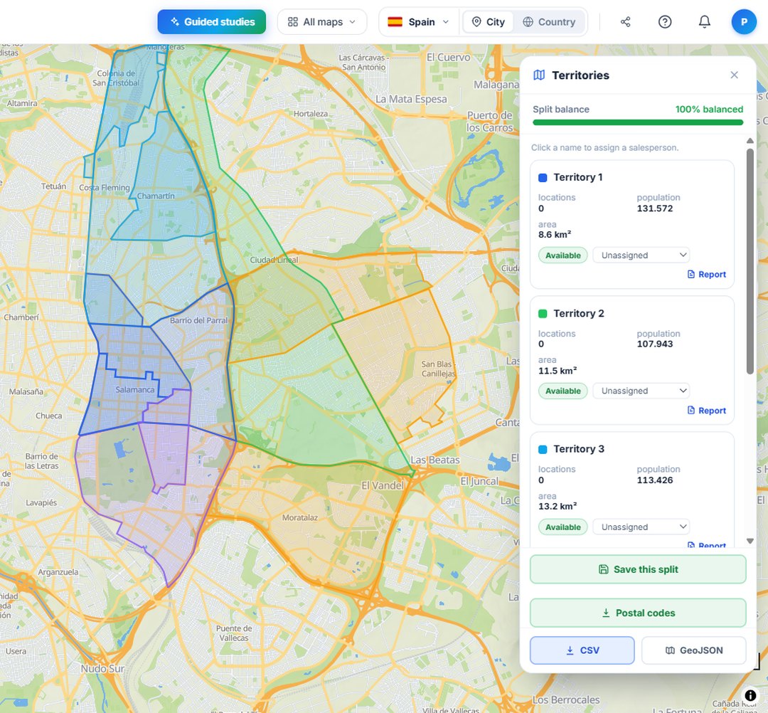 Territorios de ventas equilibrados en Madrid, repartidos por código postal con POINOVA