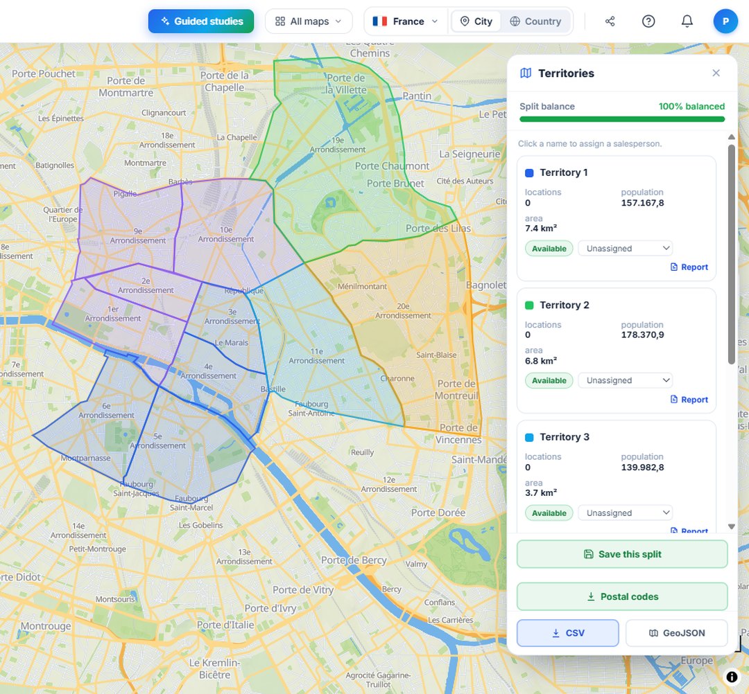 Territorios de ventas equilibrados en París, repartidos por código postal con POINOVA